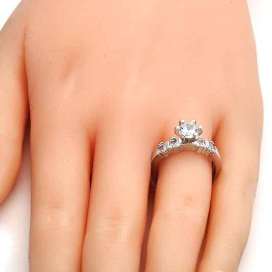 Rhodium Gold Filled Multi Stone Ring, Baguette Design, with White Cubic Zirconia, Polished, Rhodium Finish