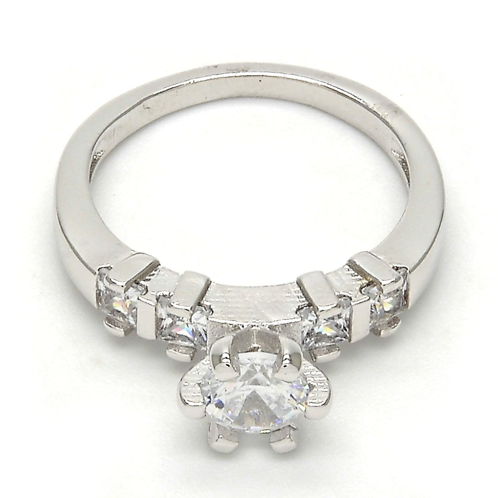 Rhodium Gold Filled Multi Stone Ring, Baguette Design, with White Cubic Zirconia, Polished, Rhodium Finish