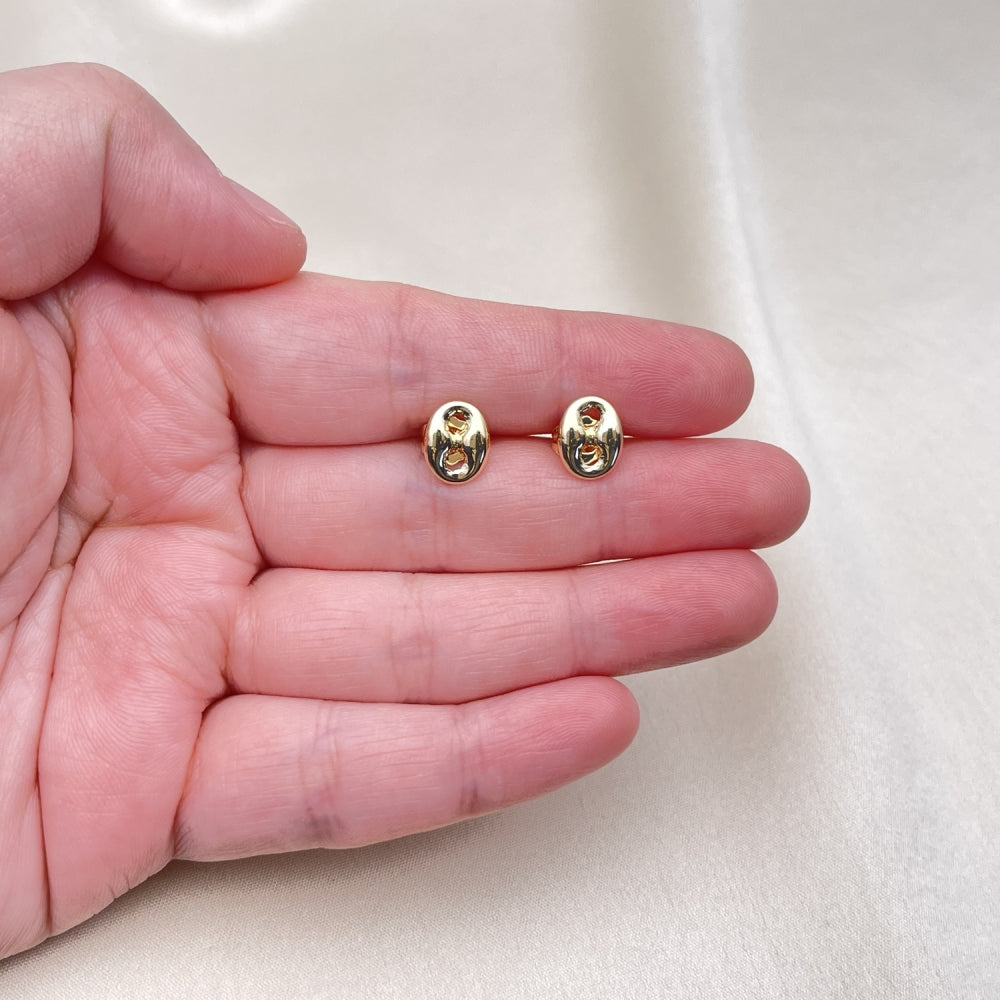 Oro Laminado Stud Earring, Gold Filled Style Puff Mariner Design, Polished, Golden Finish
