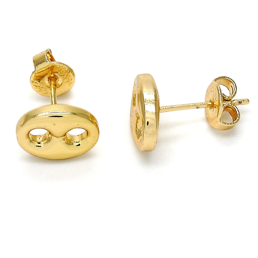 Oro Laminado Stud Earring, Gold Filled Style Puff Mariner Design, Polished, Golden Finish
