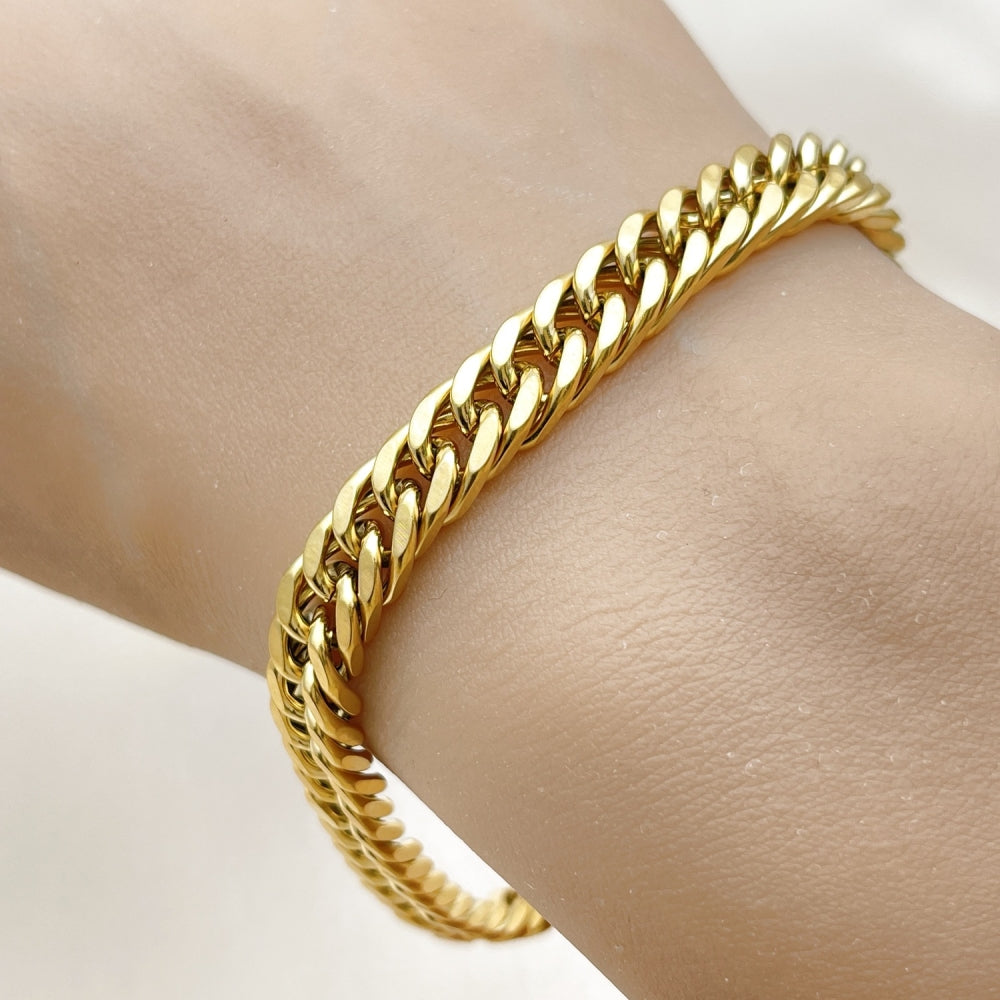 Stainless Steel Basic Bracelet, Curb Design, Polished, Golden Finish