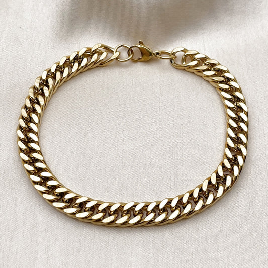 Stainless Steel Basic Bracelet, Curb Design, Polished, Golden Finish