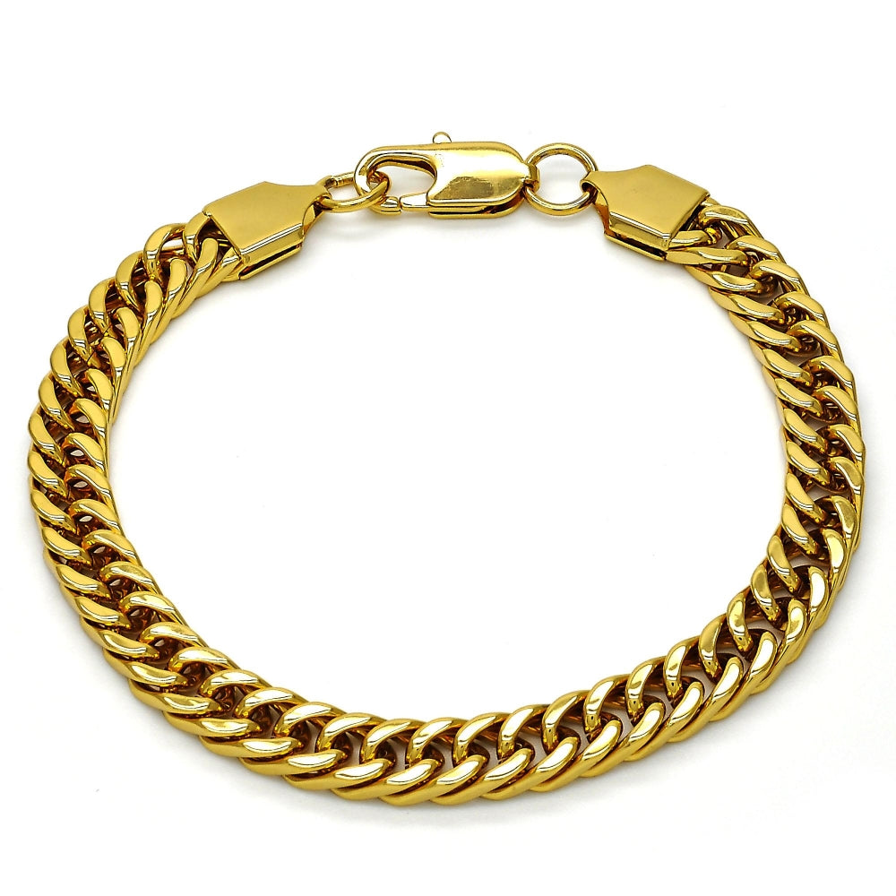Stainless Steel Basic Bracelet, Curb Design, Polished, Golden Finish