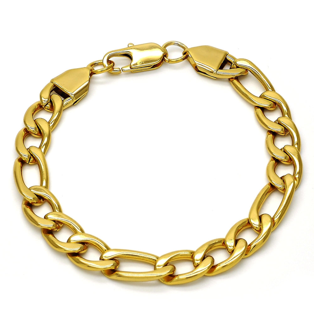 Stainless Steel Basic Bracelet, Figaro Design, Polished, Golden Finish