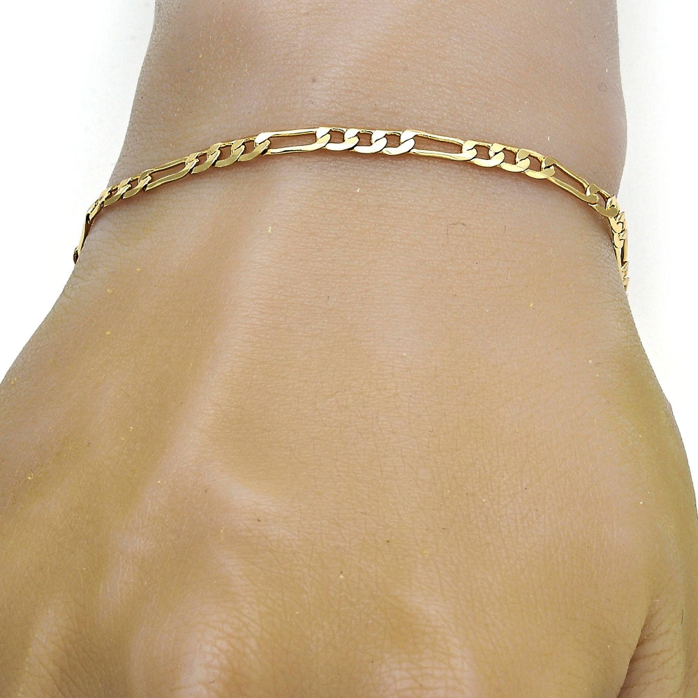Gold Tone Basic Bracelet, Figaro Design, Polished, Golden Finish