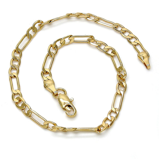 Gold Tone Basic Bracelet, Figaro Design, Polished, Golden Finish