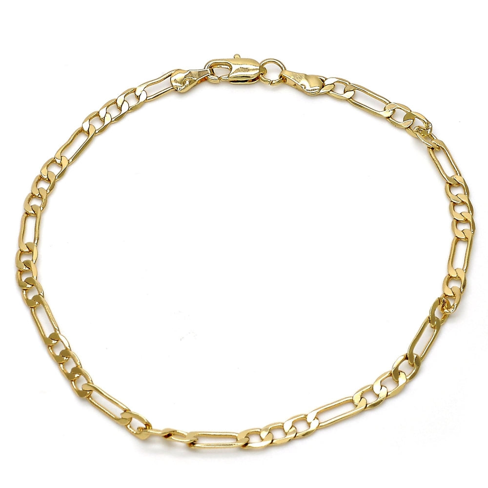 Gold Tone Basic Bracelet, Figaro Design, Polished, Golden Finish