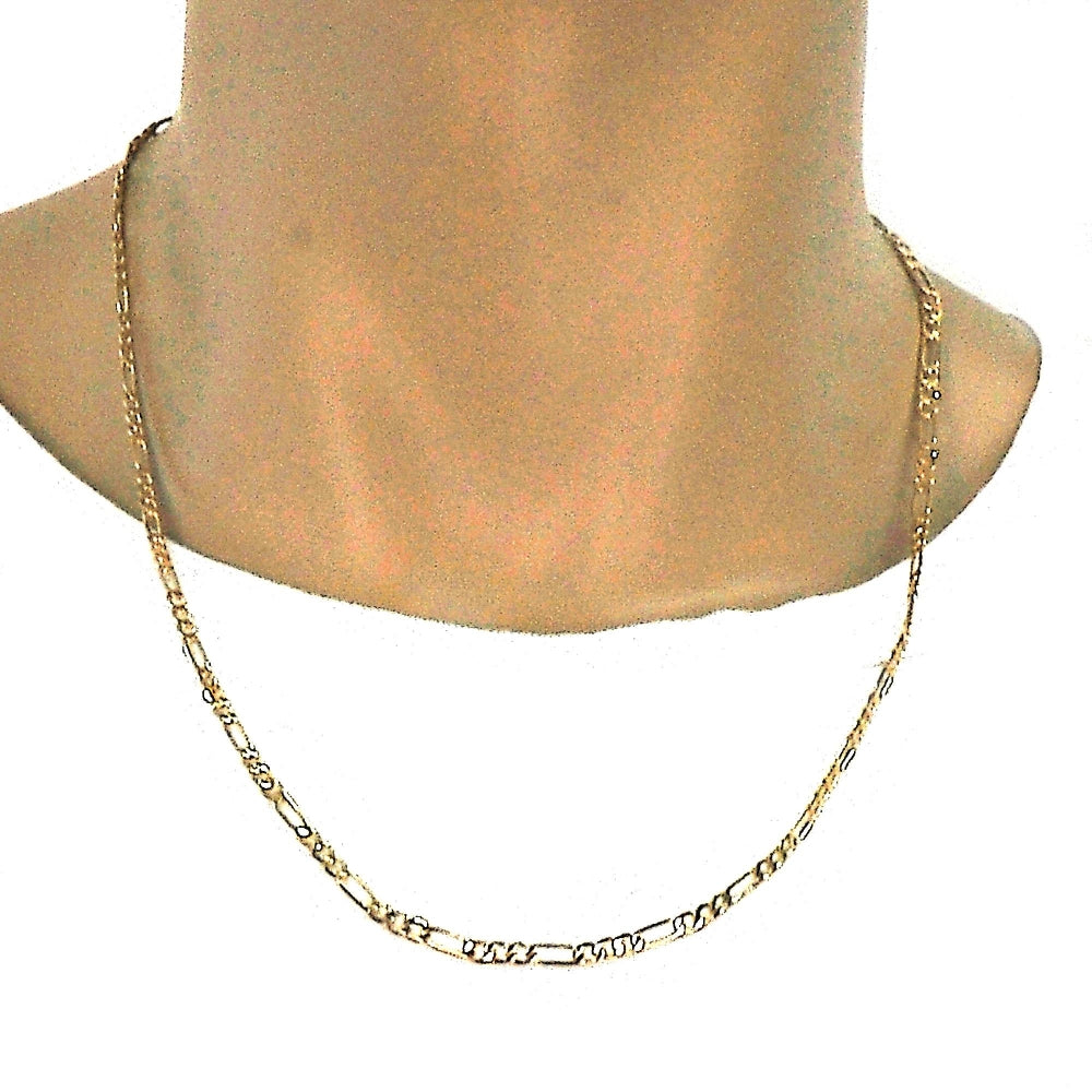 Gold Tone Basic Necklace, Figaro Design, Polished, Golden Finish