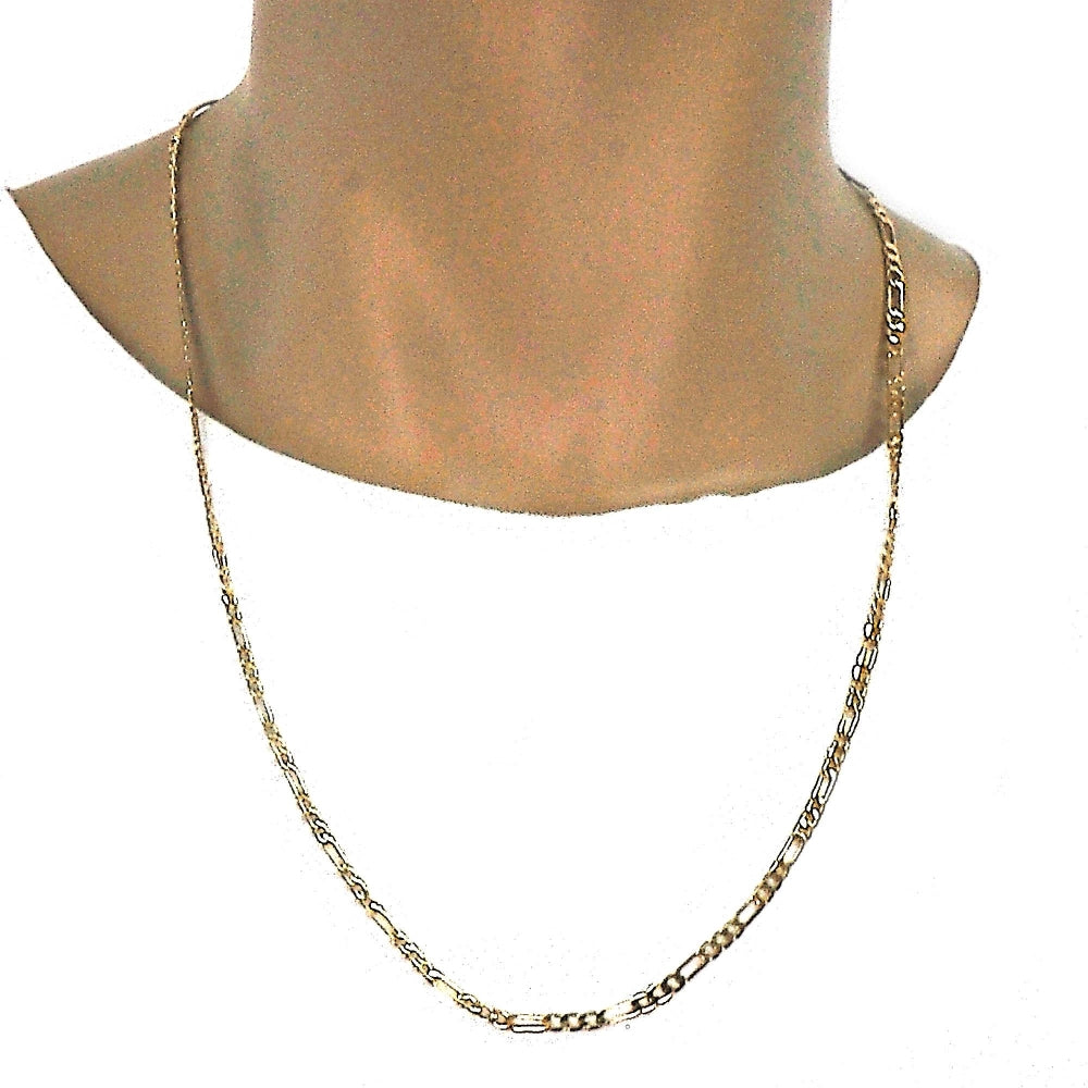 Gold Tone Basic Necklace, Figaro Design, Polished, Golden Finish