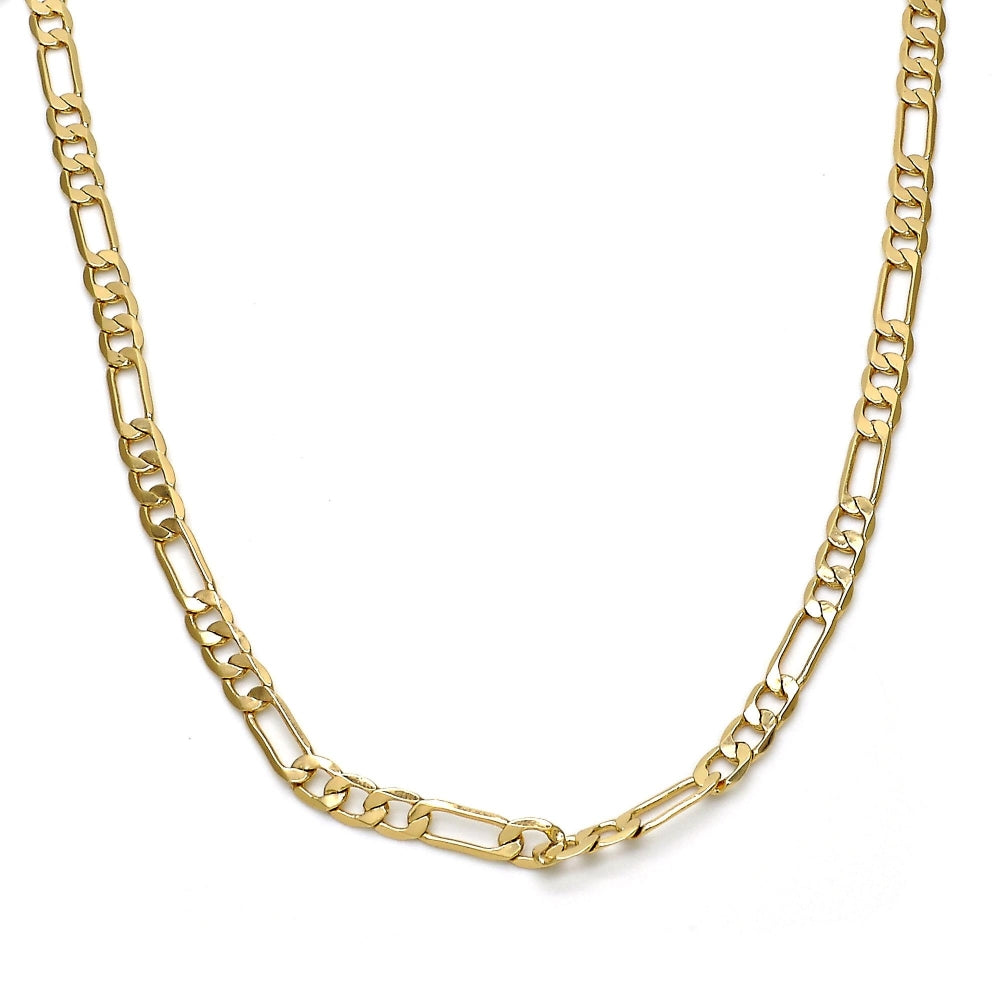 Gold Tone Basic Necklace, Figaro Design, Polished, Golden Finish