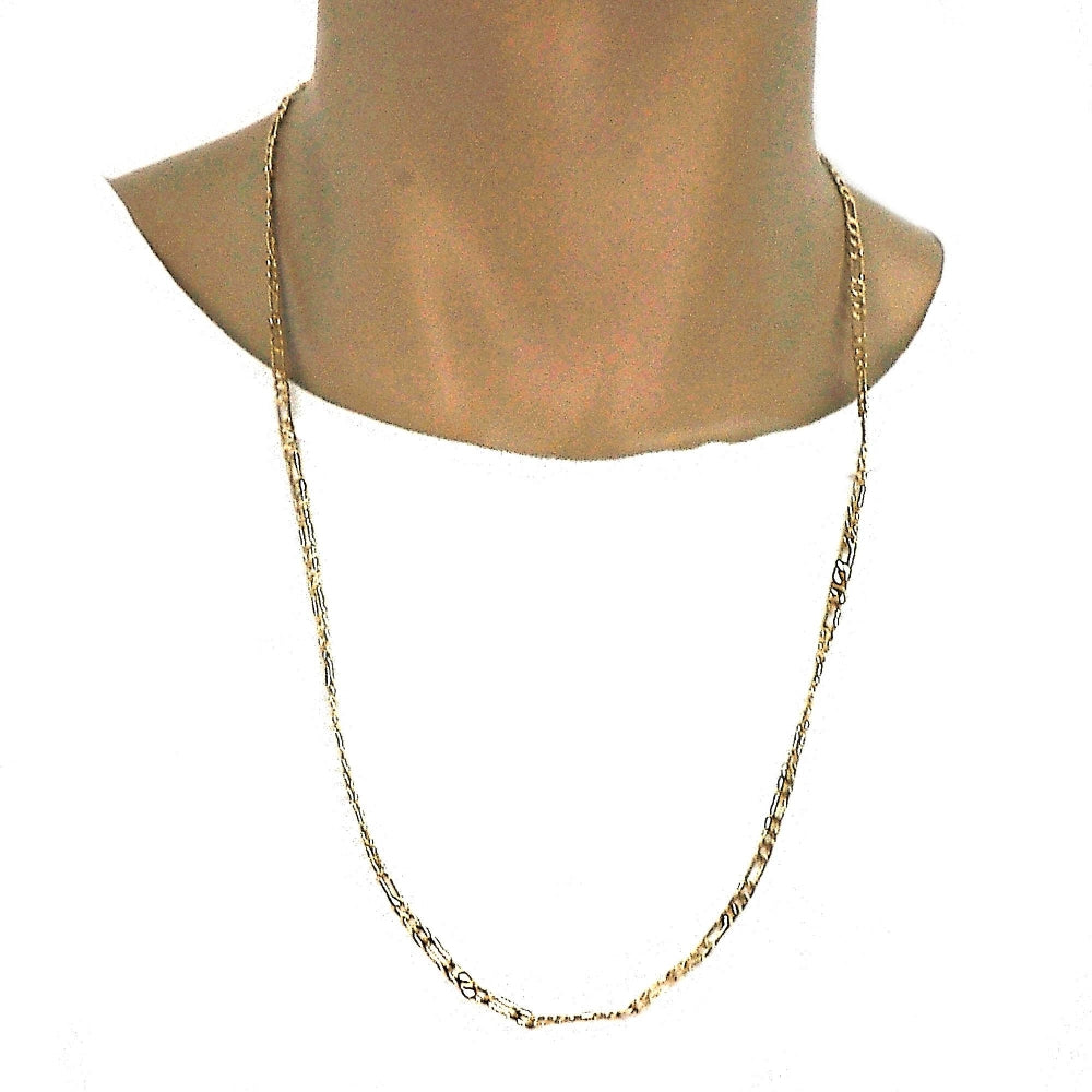 Gold Tone Basic Necklace, Figaro Design, Polished, Golden Finish