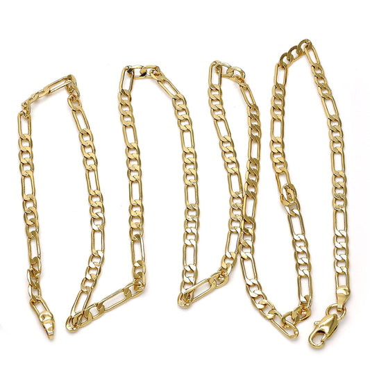 Gold Tone Basic Necklace, Figaro Design, Polished, Golden Finish