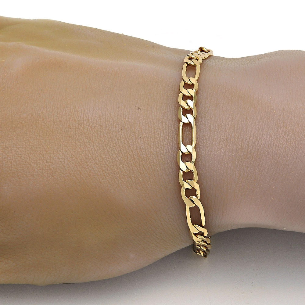 Gold Tone Basic Bracelet, Figaro Design, Polished, Golden Finish