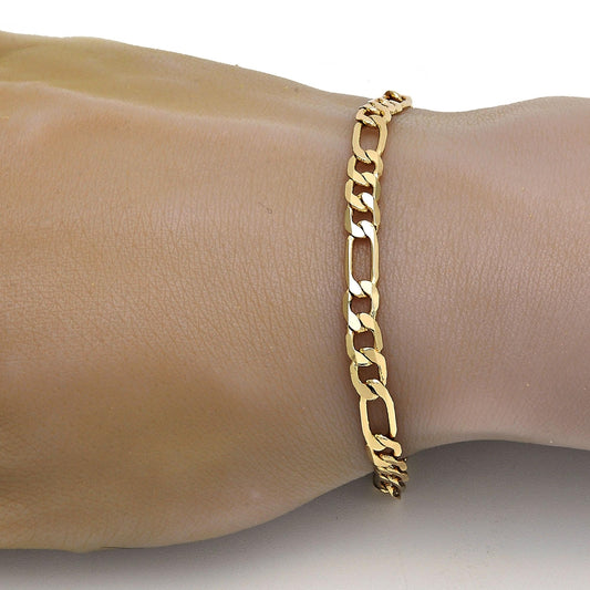 Gold Tone Basic Bracelet, Figaro Design, Polished, Golden Finish