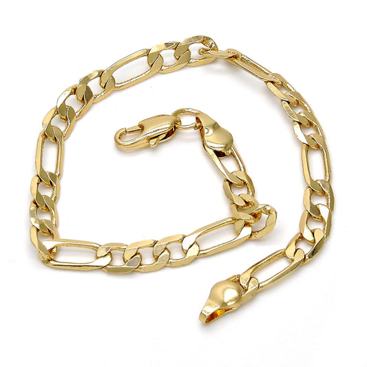 Gold Tone Basic Bracelet, Figaro Design, Polished, Golden Finish