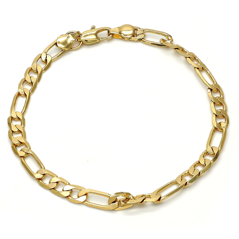 Gold Tone Basic Bracelet, Figaro Design, Polished, Golden Finish