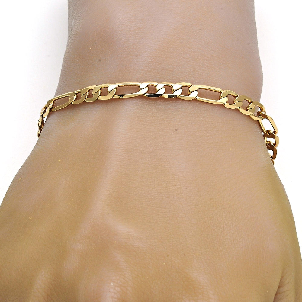 Gold Tone Basic Bracelet, Figaro Design, Polished, Golden Finish