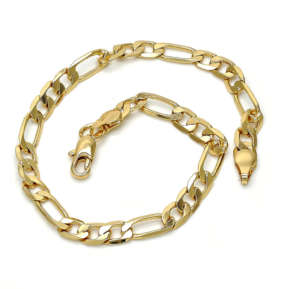 Gold Tone Basic Bracelet, Figaro Design, Polished, Golden Finish