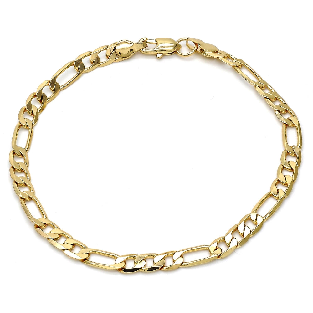 Gold Tone Basic Bracelet, Figaro Design, Polished, Golden Finish