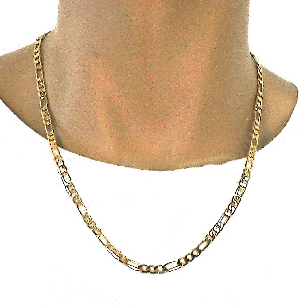 Gold Tone Basic Necklace, Figaro Design, Polished, Golden Finish