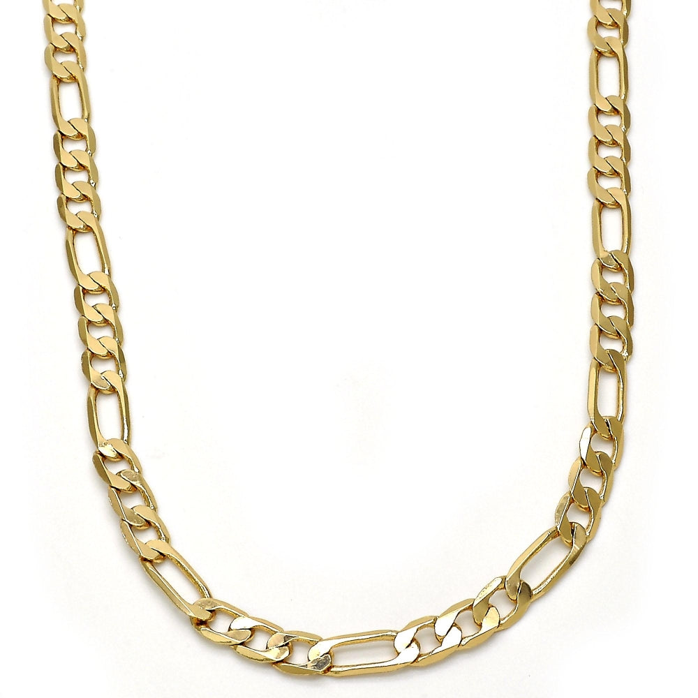 Gold Tone Basic Necklace, Figaro Design, Polished, Golden Finish