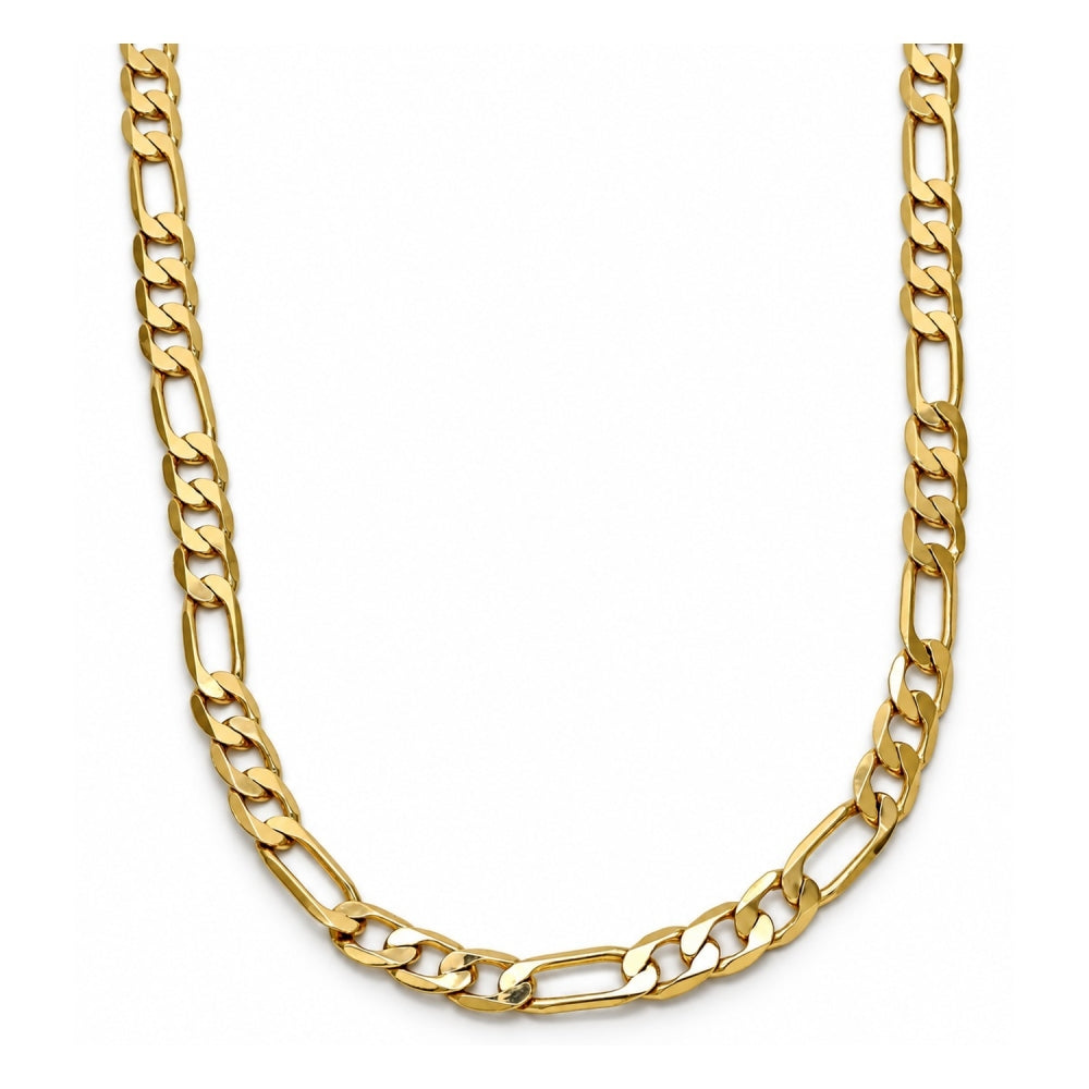 Gold Tone Basic Necklace, Figaro Design, Polished, Golden Finish