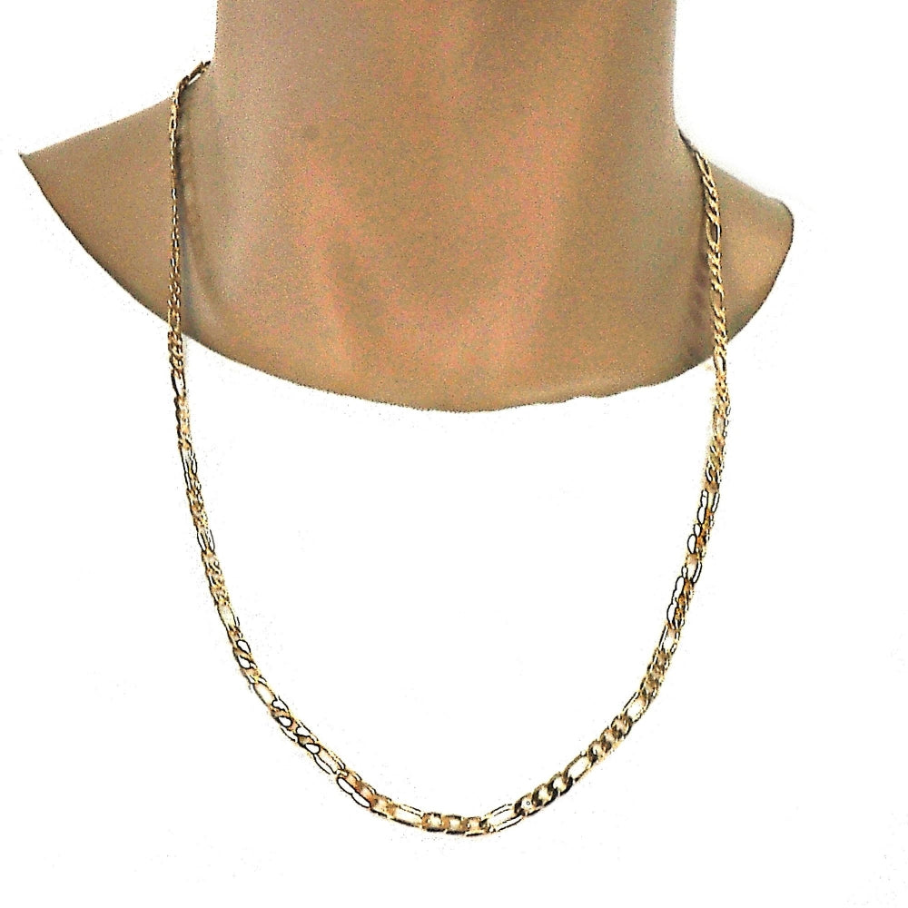 Gold Tone Basic Necklace, Figaro Design, Polished, Golden Finish