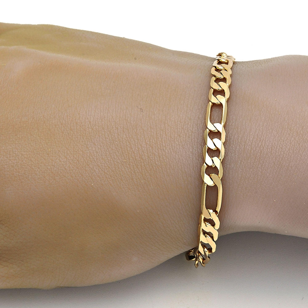 Gold Tone Basic Bracelet, Figaro Design, Polished, Golden Finish