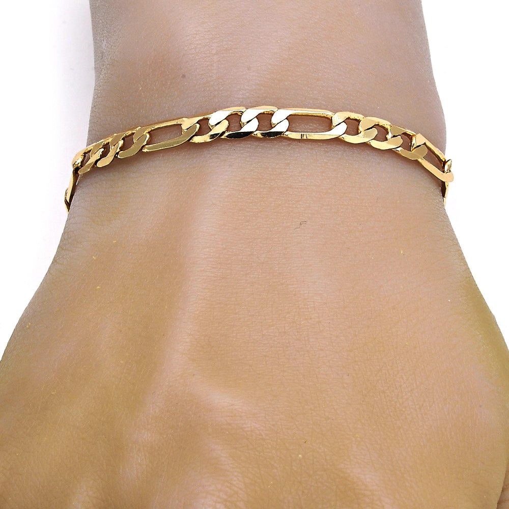 Gold Tone Basic Bracelet, Figaro Design, Polished, Golden Finish