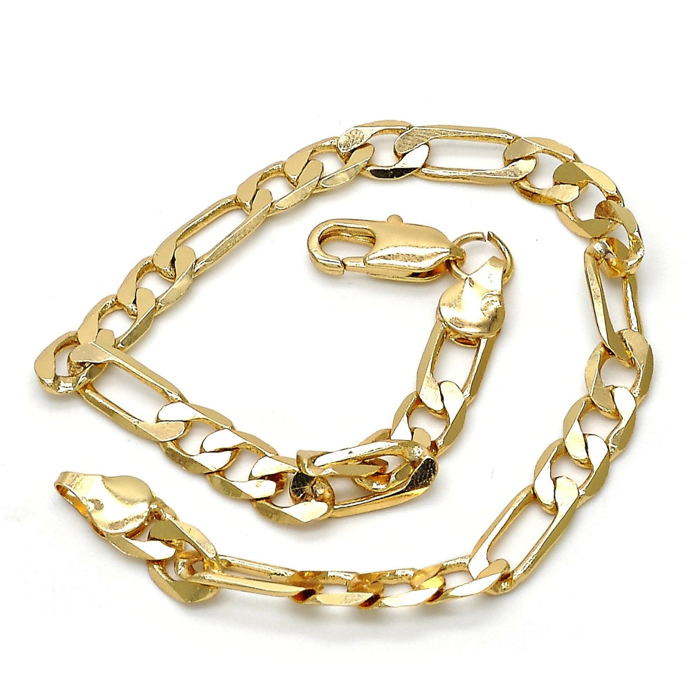 Gold Tone Basic Bracelet, Figaro Design, Polished, Golden Finish