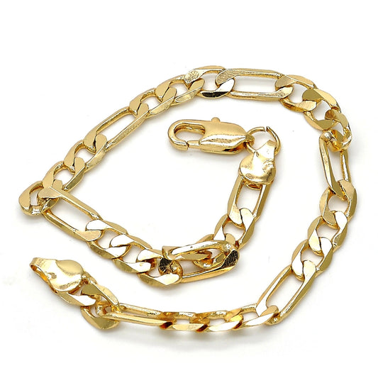 Gold Tone Basic Bracelet, Figaro Design, Polished, Golden Finish