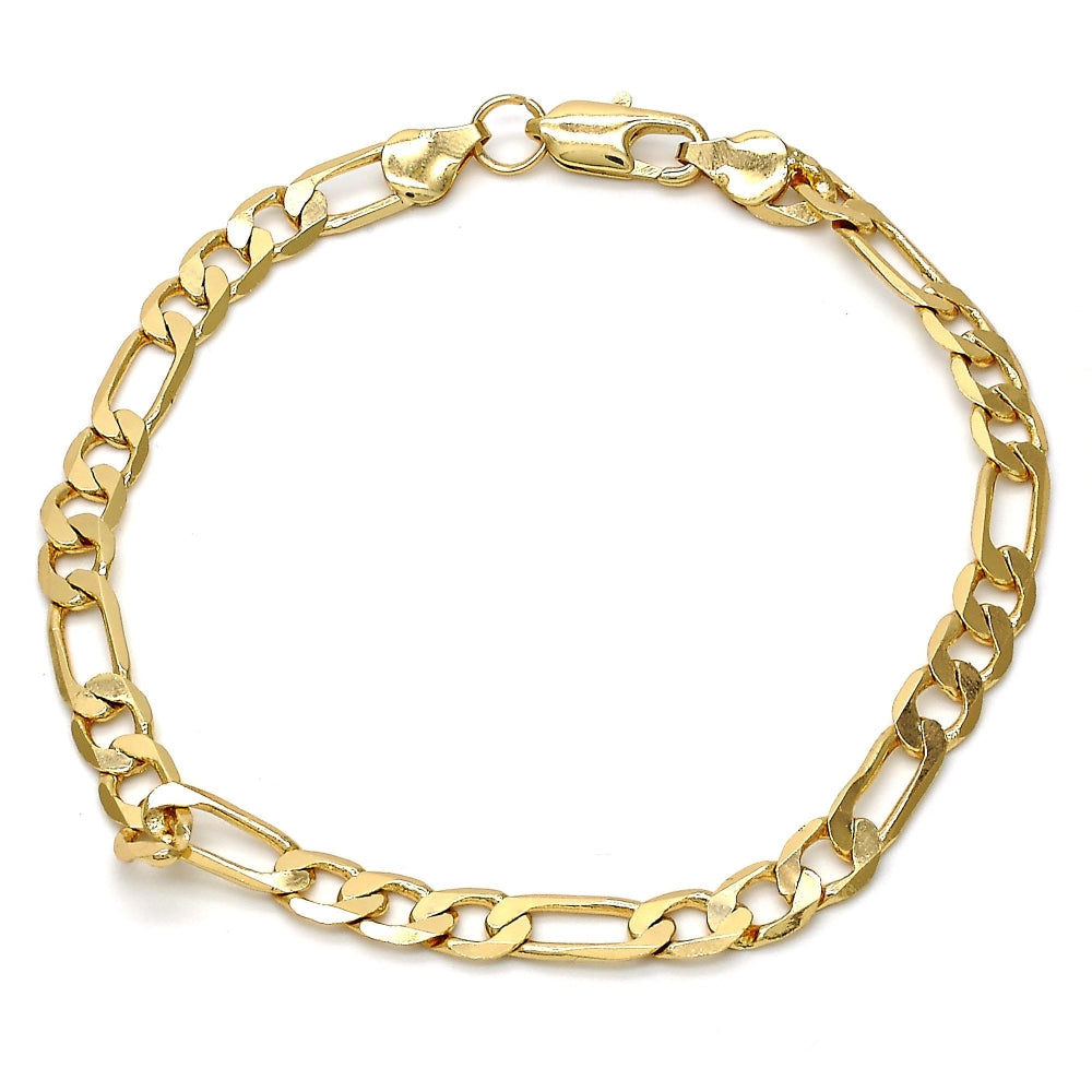 Gold Tone Basic Bracelet, Figaro Design, Polished, Golden Finish