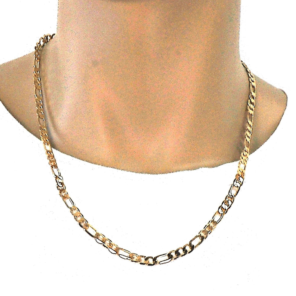 Gold Tone Basic Necklace, Figaro Design, Polished, Golden Finish