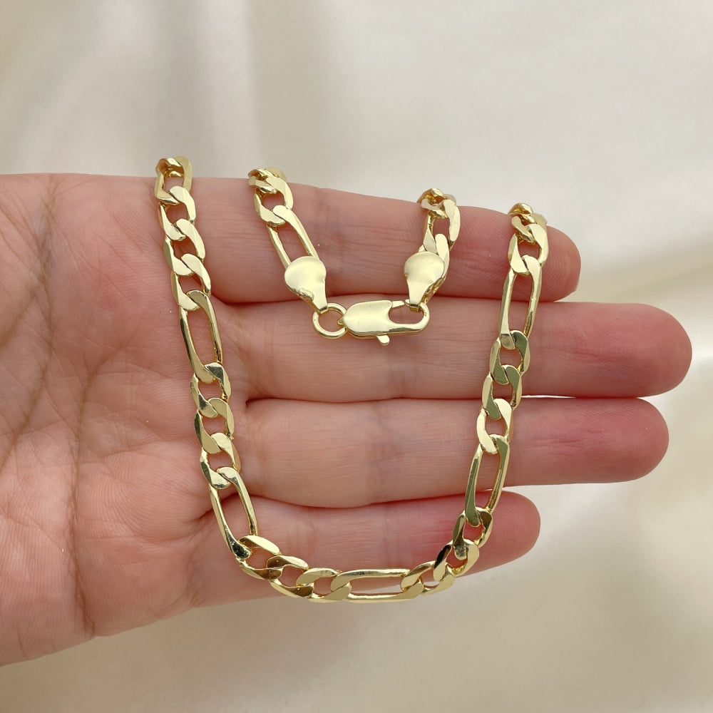 Gold Tone Basic Necklace, Figaro Design, Polished, Golden Finish