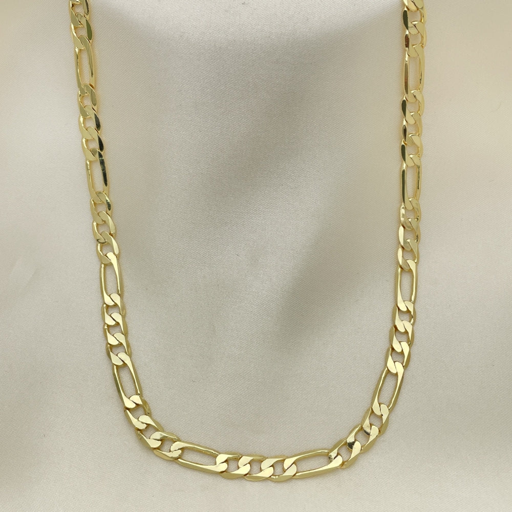 Gold Tone Basic Necklace, Figaro Design, Polished, Golden Finish