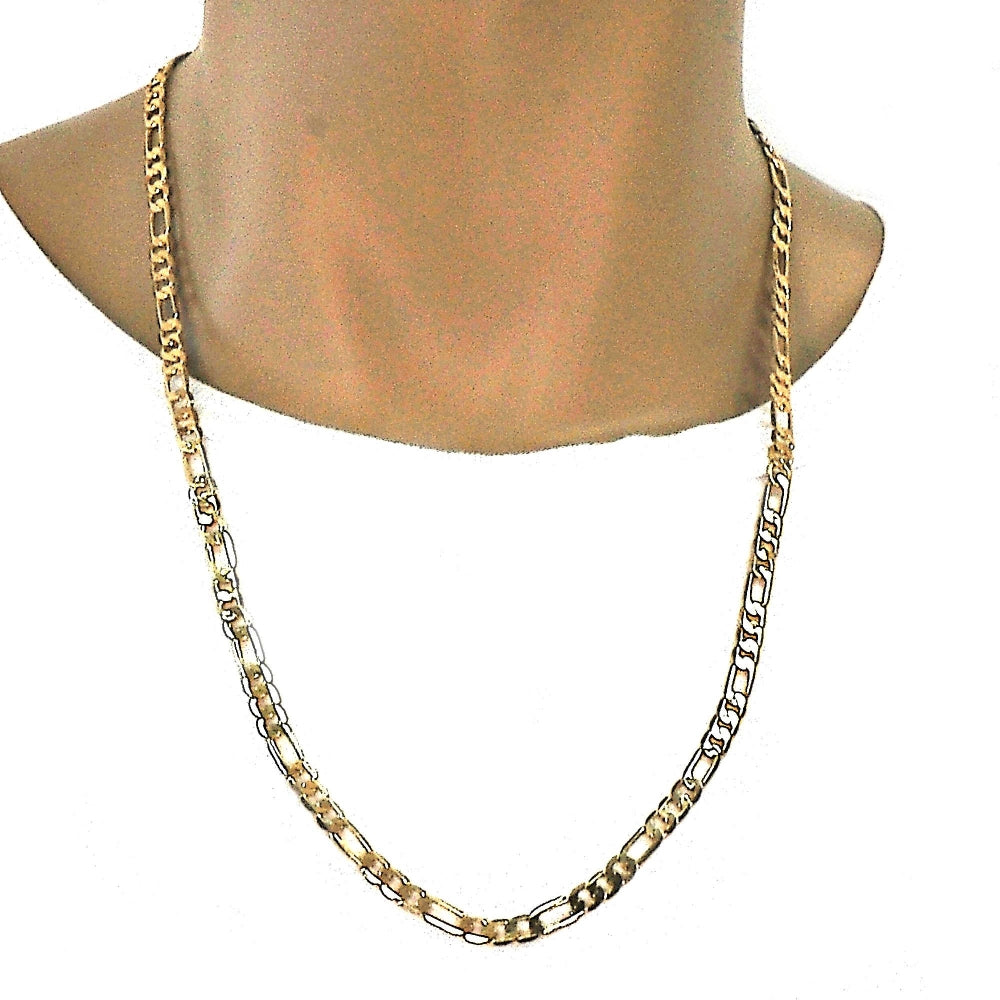 Gold Tone Basic Necklace, Figaro Design, Polished, Golden Finish