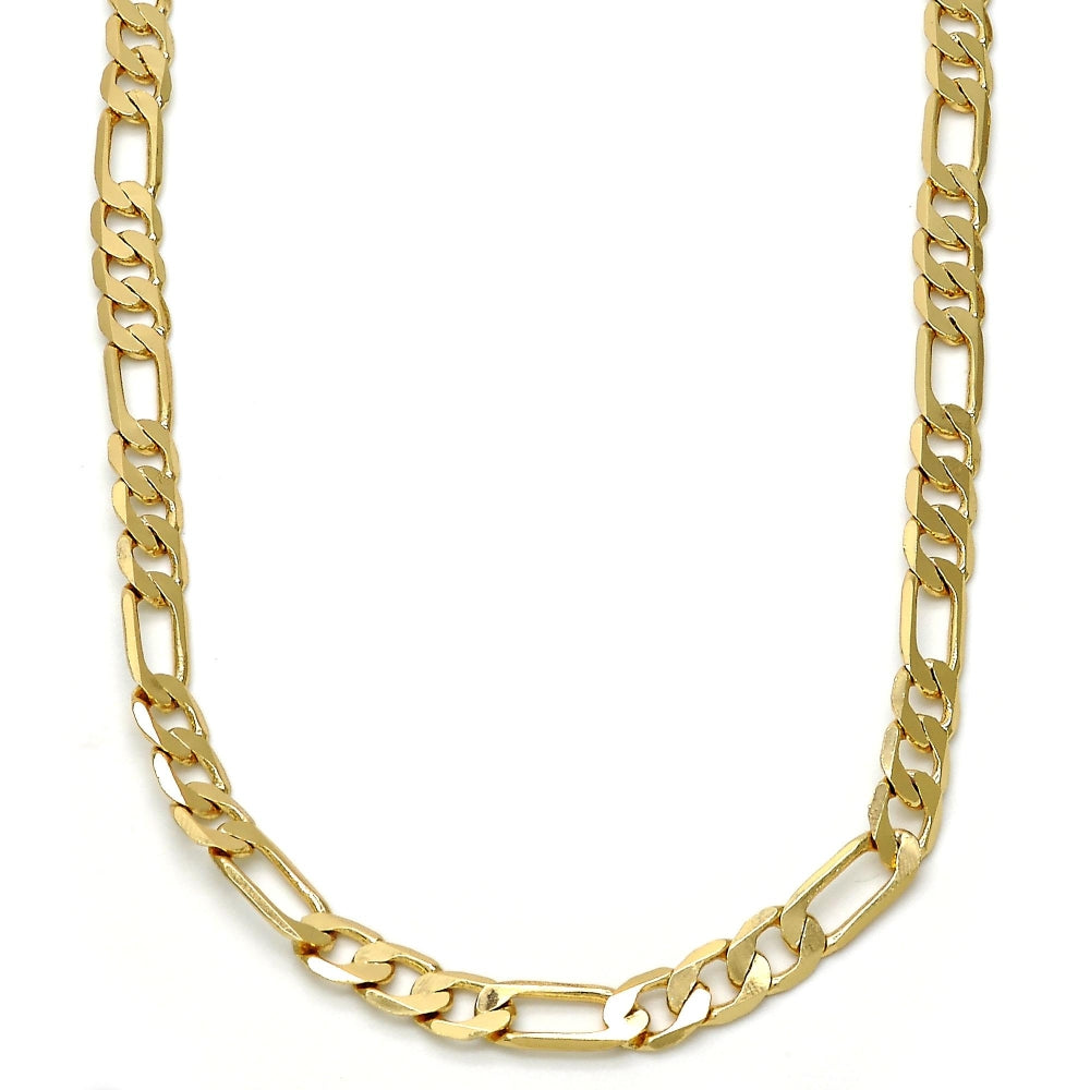 Gold Tone Basic Necklace, Figaro Design, Polished, Golden Finish