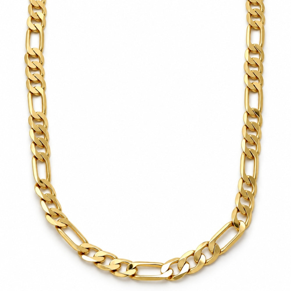 Gold Tone Basic Necklace, Figaro Design, Polished, Golden Finish