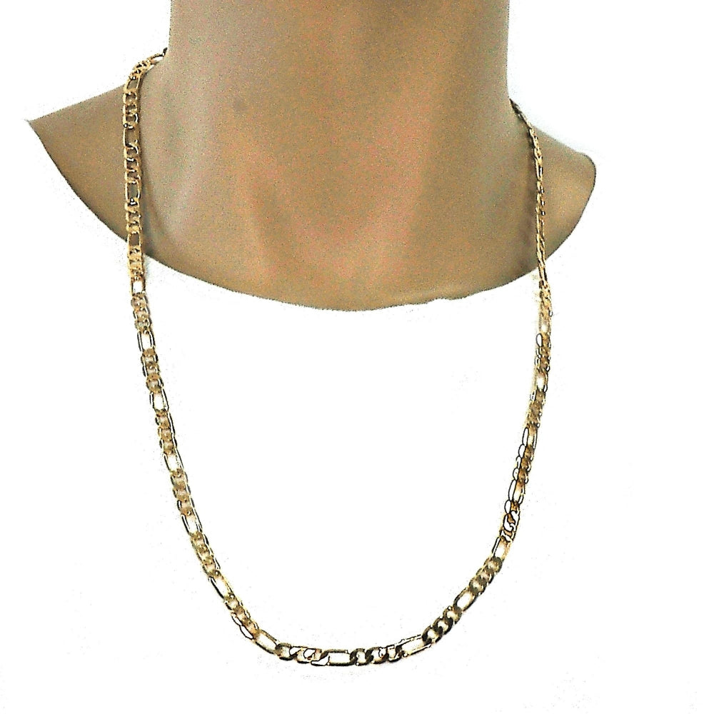 Gold Tone Basic Necklace, Figaro Design, Polished, Golden Finish