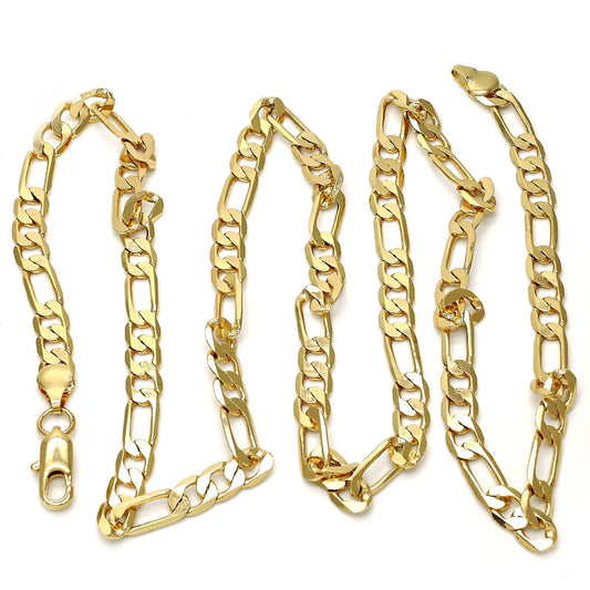 Gold Tone Basic Necklace, Figaro Design, Polished, Golden Finish