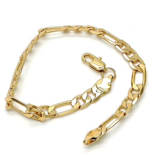 Gold Tone Basic Bracelet, Figaro Design, Polished, Golden Finish