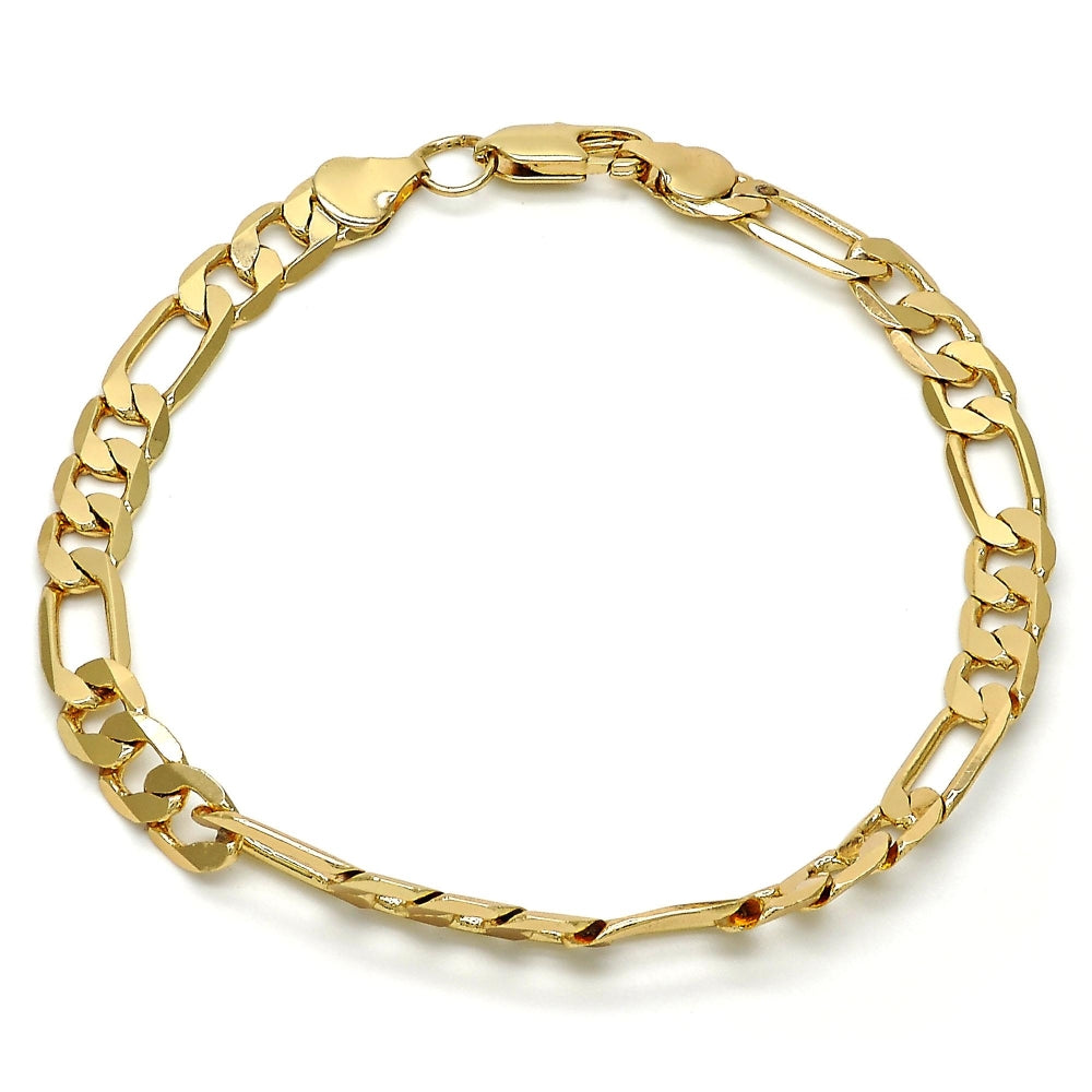 Gold Tone Basic Bracelet, Figaro Design, Polished, Golden Finish