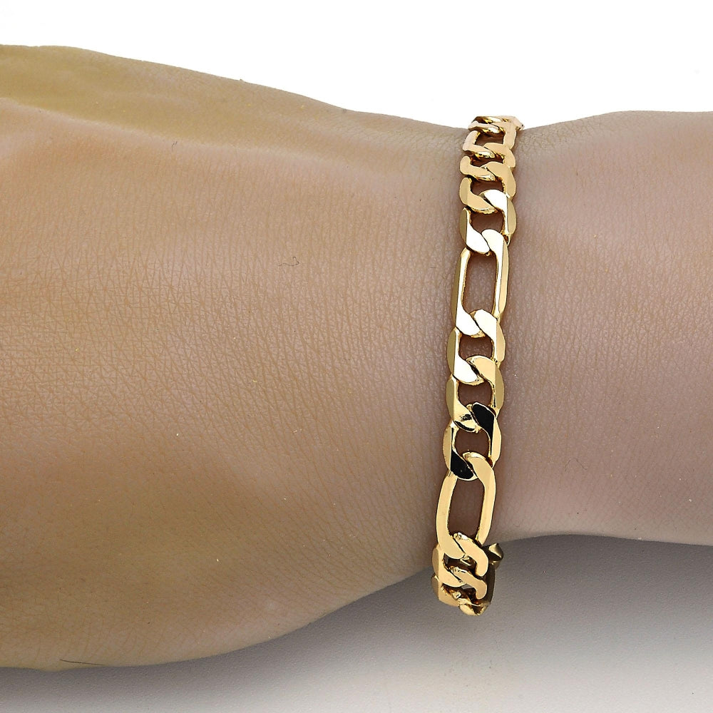 Gold Tone Basic Bracelet, Figaro Design, Polished, Golden Finish