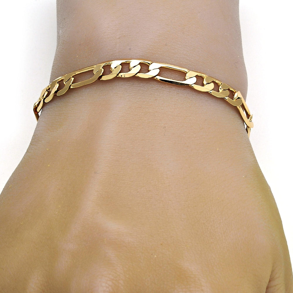 Gold Tone Basic Bracelet, Figaro Design, Polished, Golden Finish