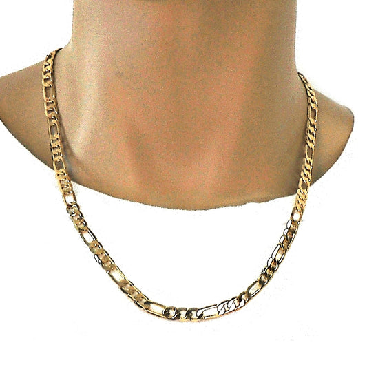 Gold Tone Basic Necklace, Figaro Design, Polished, Golden Finish