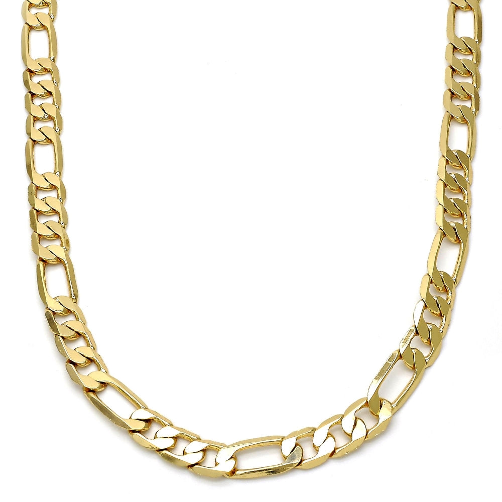 Gold Tone Basic Necklace, Figaro Design, Polished, Golden Finish