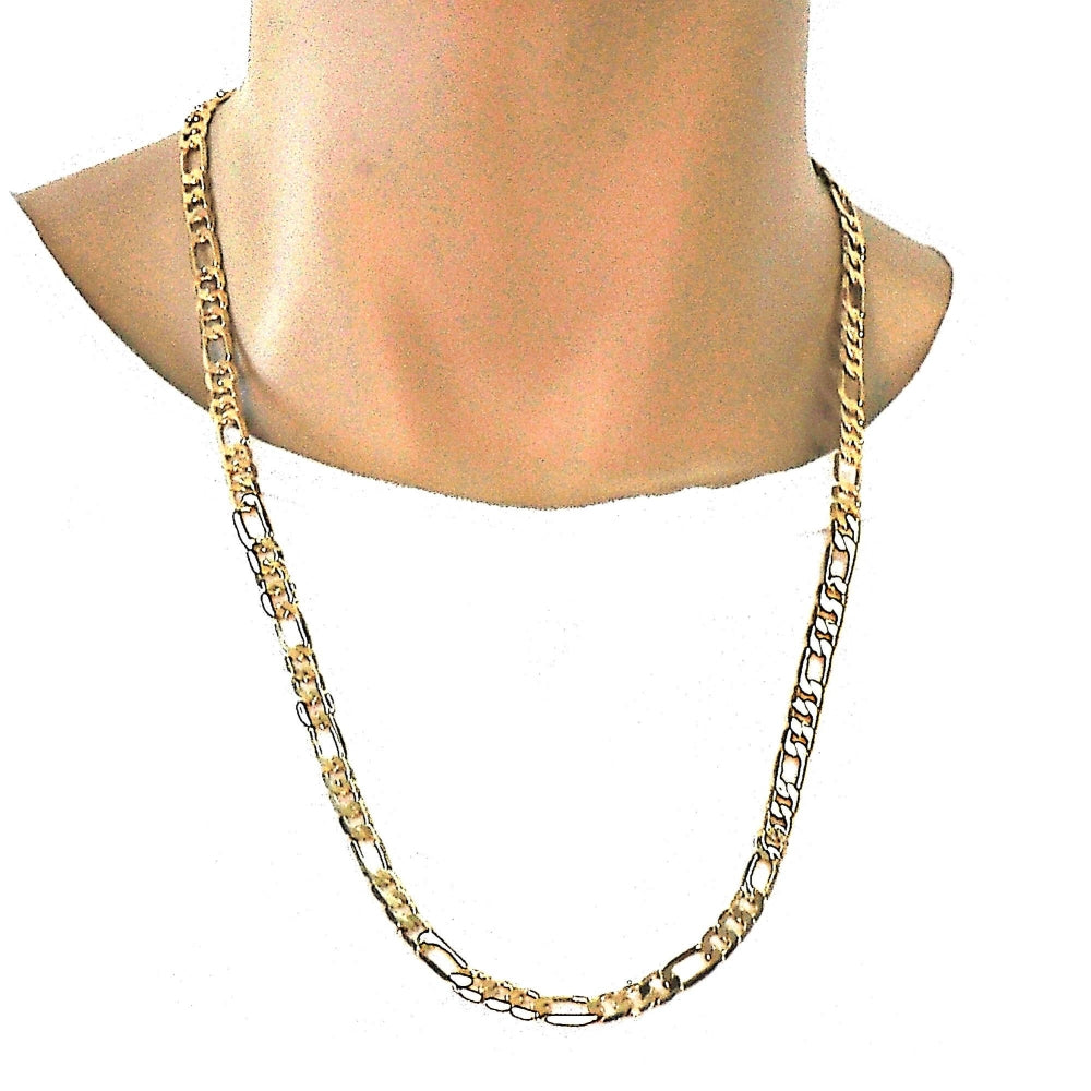 Gold Tone Basic Necklace, Figaro Design, Polished, Golden Finish