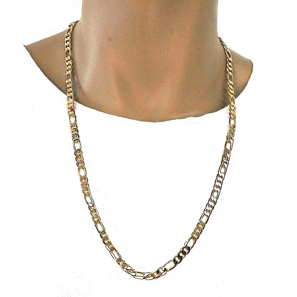 Gold Tone Basic Necklace, Figaro Design, Polished, Golden Finish