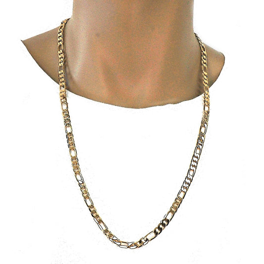 Gold Tone Basic Necklace, Figaro Design, Polished, Golden Finish