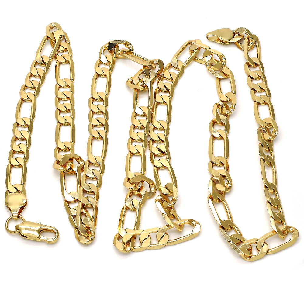 Gold Tone Basic Necklace, Figaro Design, Polished, Golden Finish